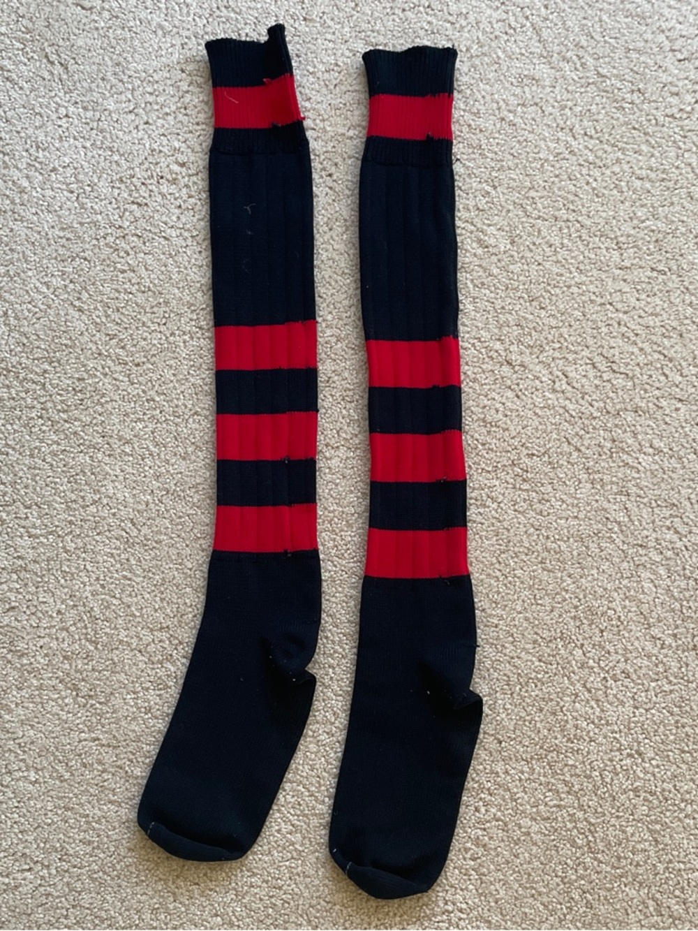 Men's Athletic Knee-High Socks in Black with Red Stripes
